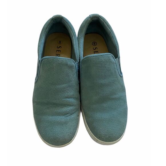 Serra Blue Faux Suede Slip On Style Sneakers Light Blue & White Women’s US Sz 8 - Picture 2 of 9